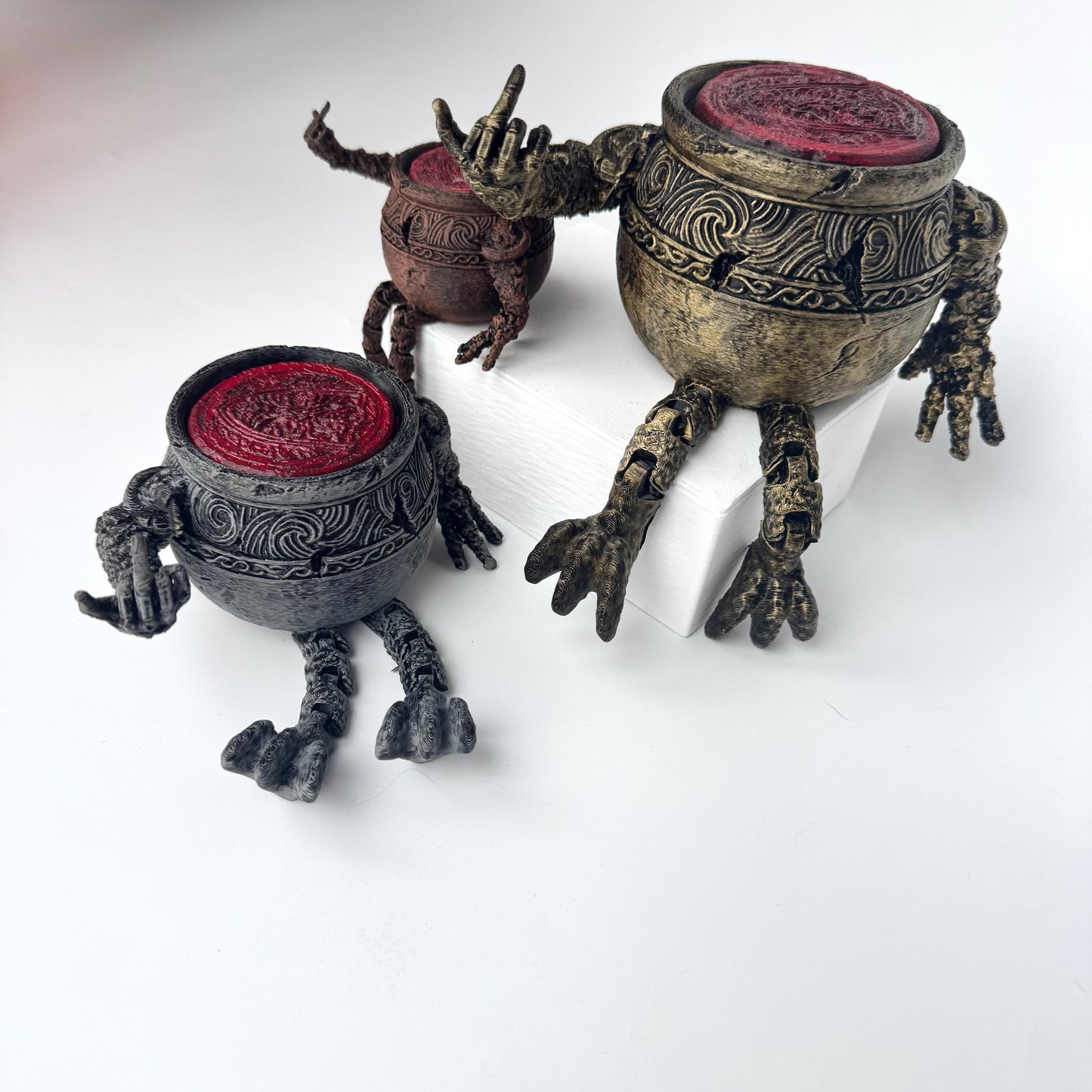 Iron Fist Alexander Pot from Elden Ring with articulated legs.